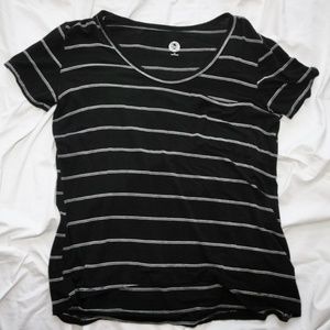 Black T-shirt with white stripes and pocket